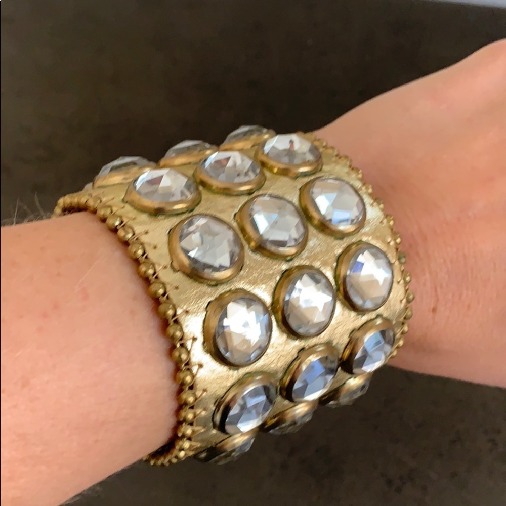 Betsey Johnson Leather Jeweled Cuff Bracelet